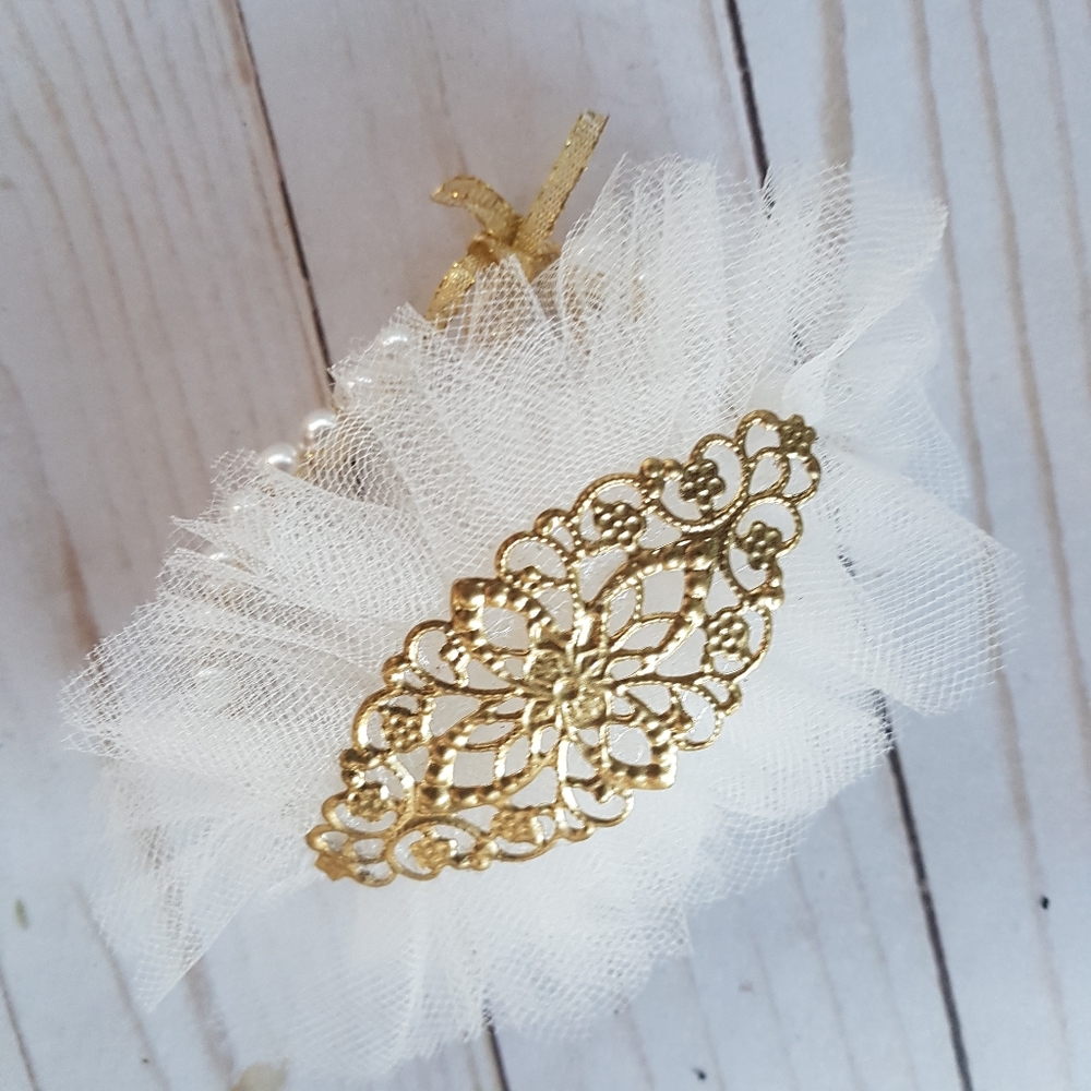 White tulle wrist corsage/bracelet